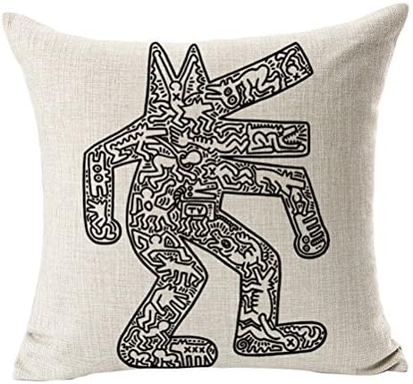 Throw Pillow Cover, CosyDeal Home Decorative Modern Keith Haring Abstract Graffiti Printing Cotton Linen Square Throw Pillow Cover Cushion Case, 18" X 18" (B)