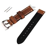 20mm Brown Genuine Leather Watchband Wristwatch Watch Band Stainless Buckle