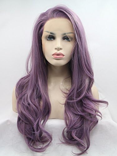 MIUHAIR Wavy Long Hair Purple Synthetic Lace Front Wig with Baby Hair Natural Looking For Women High Temperature Fiber Heat Friendly
