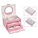 SONGMICS Jewelry Box with Bowknot Mirrored Compact Travel Case Gift for Kids Girls and Women Pink and White UJBC115P