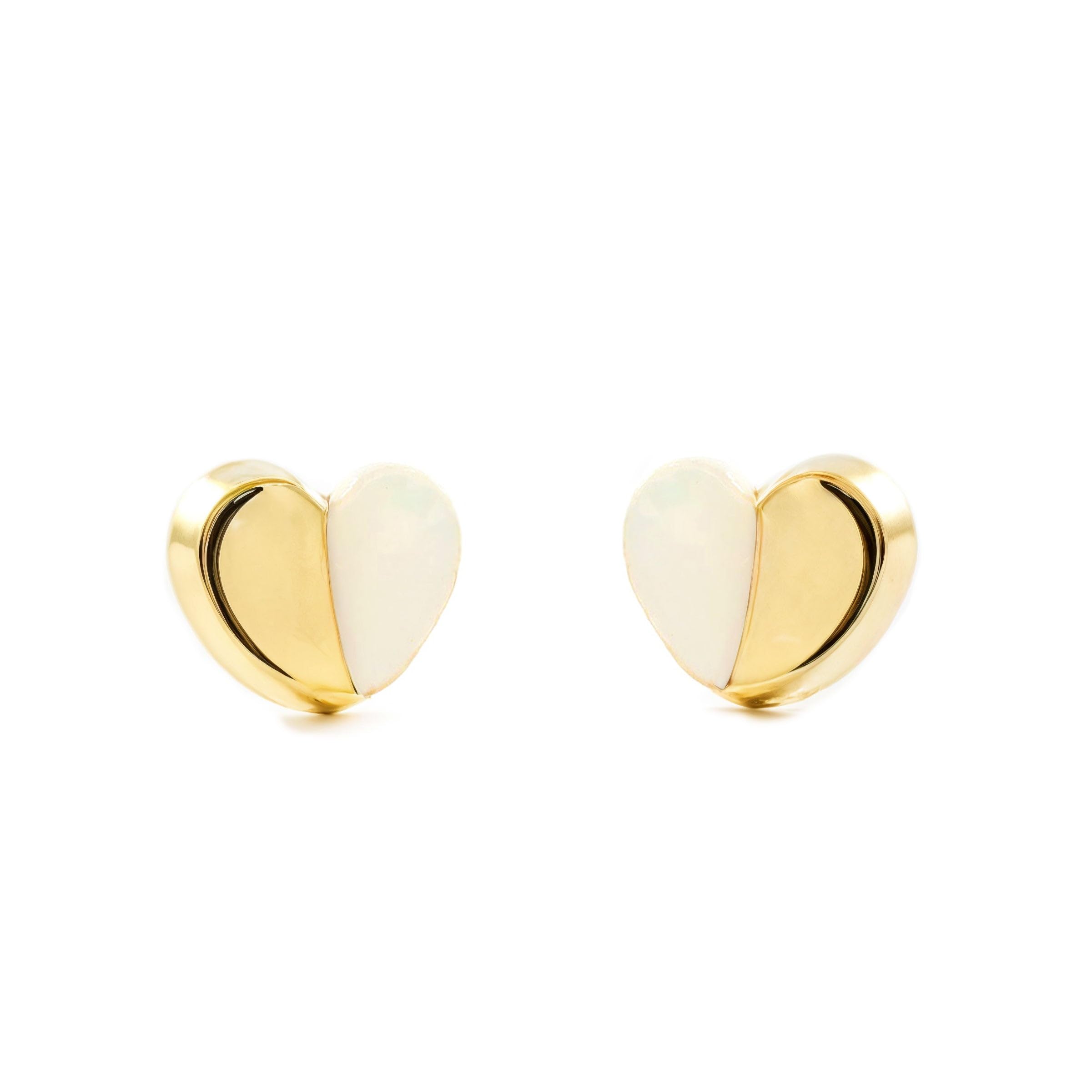 Mondepetit - 9ct Yellow Gold Nacre Heart Children's Baby Girls Earrings shine