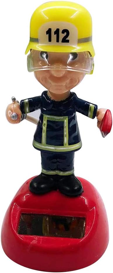 newhashiqi Car Ornament, Creative Cute Firefighter Solar Automatic Shaking Head Car Interior Dashboard Decoration Gift Red