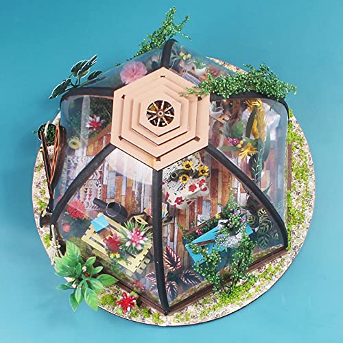 GuDoQi DIY Miniature Dollhouse Kit, Tiny 1:24 Scale House with Furniture, Great Handmade Craft Gift for Birthdays and Easter Day, Green Flower Shop