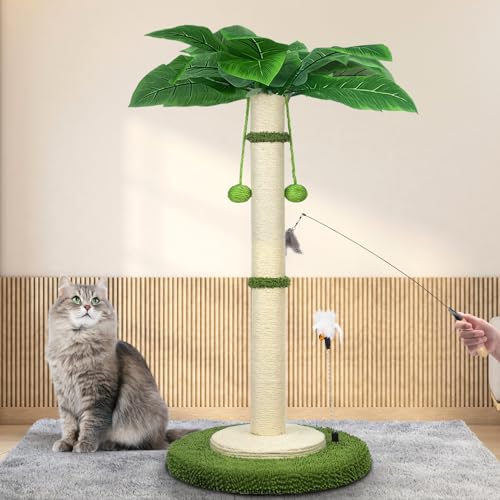 Photo 1 of Easterville Cat Scratching Post, 37.4 Inch Tall Scratching Posts for Indoor Cats, Sisal Rope Scratching Post with Hanging Ball, Cat Scratcher Post for Large Cat & Kitten with Feather Toy
