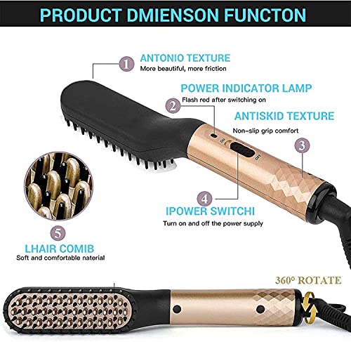 Bartglätter Bürste für Männer,Elektrische multifunktionale Bartbürste,Bürste Kamm Haar Glätter,180 ° C-200 ° C einstellbare Temperatur ,Haarpflege Verbrühschutz ,360 ° drehbares Kabel