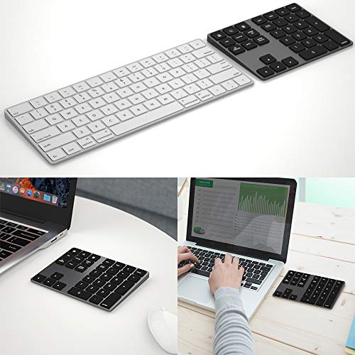Rechargeable Bluetooth Wireless Numeric Keypad for Laptop, Portable Aluminum 34 Key Shortcuts Digital Entry Number pad Compatible with Apple iMac, MacBook Pro, iPad Pro, Surface (Space Grey)