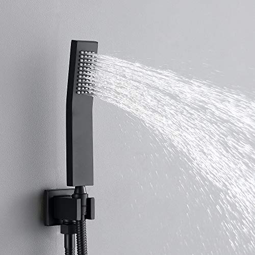 Shower Systems Luxury Matte Black Bathroom Shower Faucet with Tub Spout,8'' Rain Shower Head and Handheld Wall Mount Shower Fixtures (Matte Black shower faucet)