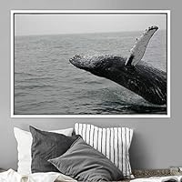 Framed Canvas Wall Art Swimming Free Cool Group Marine Life Multicolor Nautical Photography Realism Relax/Calm Whale - 16x24 inches
