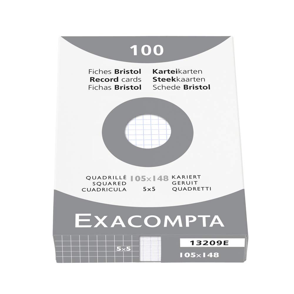 Exacompta - Ref 13209E - Bristol Squared Board for Printing (Pack of 100) - A6 in Size, 205gsm Card, Compatible with Printers - Suitable for Exam Revision & Notes - White