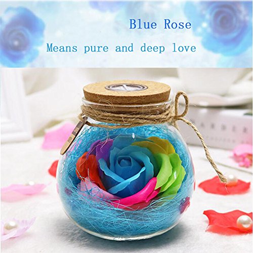 Denshine Preserved Flowers, Eternal Flowers with Light Preserved Flower Rose Eternal Flower Wishing Bottle with Remote Control Creative Gifts-Blue