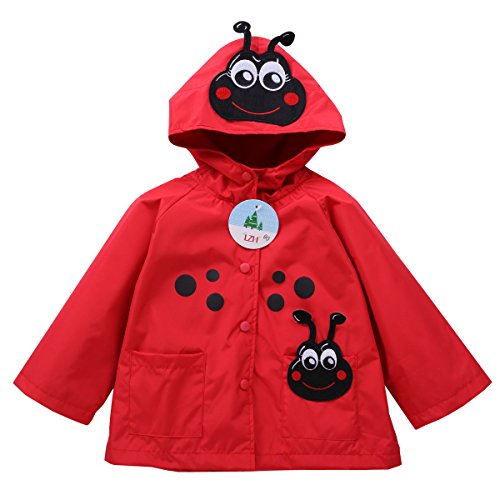 LZH Baby Girls Boys Waterproof Raincoat Windbreaker Hooded Bomber Jacket,4T(For Age 3-4Y),Red