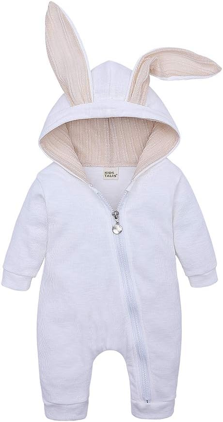 Kids Tales Newborn Baby Winter Warm Outfits Cute Rabbit Ear Hooded Zipper Romper