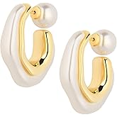 HETICA Chunky Gold Hoop Earrings, 14k Gold Plated Pearl Drop Earrings for Women, Statement Earrings, Suitable Gifts