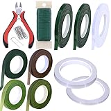 Supla 31 Pack Floral Arrangement Supplies Kit Green Brown Clear Floral Tape Waterproof Wire Cutter Stem Wire Floral Wire U Shaped Floral Pins for Bouquet Stem Wrap Florist