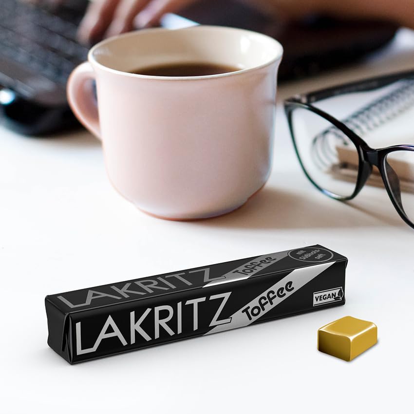 Lakritz-Toffee Kaubonbons mit Süßholzsaft, 3 Stangen Toffees mit Lakritz-Geschmack als Vorratspackung oder Verkaufsdisplay, zartschmelzende Dragees 3 x 41g 3