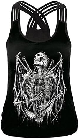 Yesyes Fashion Women Summer Sleeveless Skull Printed Sport Casual Tank Tops (Print 2, XL)