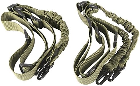 eReeder Tactical 2 Dual Point Strap Adjustable Bungee Strap Cord Pack of 2 (Army Green)