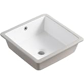 Undermount Square Bathroom Sink 16" White Porcelain Ceramic Basin Overflow | Compact Under Couter Vessel Vanity Tiny Home, RV, 14.17" Cutout, Scratch-Resistant Glossy Glaze Stain &amp; Fade Proof Easy Clean
