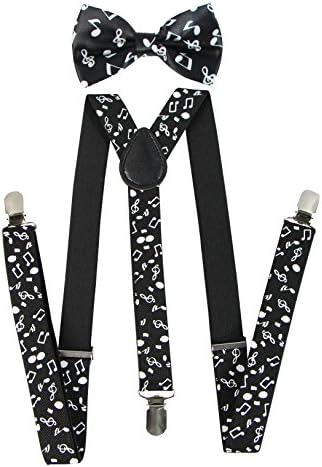 Keywin Men's Tuxedo Suspender &amp; Bow Tie Set Elastic Adjustable Strong Clip-on Suspender (Music Note)