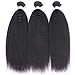 IMAYLI Brazilian Kinky Straight Virgin Hair 3 Bundles Yaki Human Hair Weave 8A Unprocessed Kinky Straight Remy Human Hair Extensions Natural Black(12 14 16)