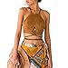 AutumnFall Women Strappy Crop Tank Tops Bustier Cutout Padded Bra Cami (S, Brown)