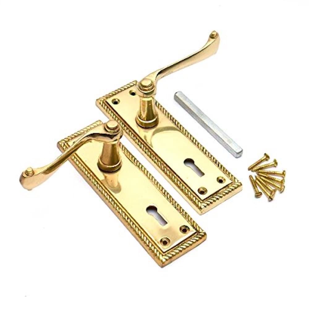 Merriway BH03585 Lever Lock Door Handle Georgian Brass -1 Pcs