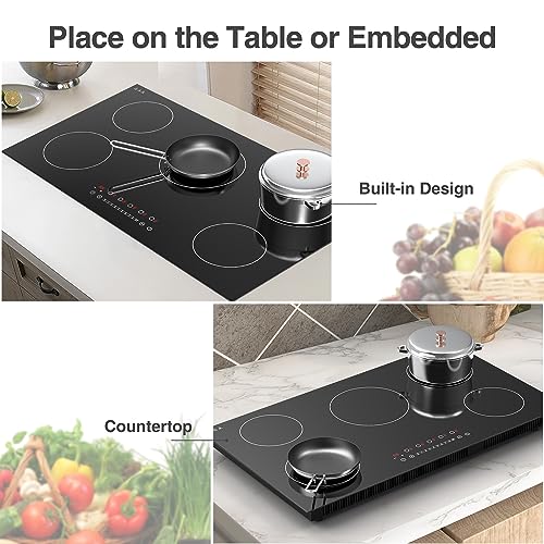 VBGK Induction Cooktop, with 5 Burners Desktop Built-in Cooktop, 7400W 240V Induction Stovetop 9 Power,Levels Sensor Touch Control,Child Safety Lock,1-99 Minutes Timer,Induction Burner