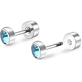 ZDE Titanium Women Flatback Earrings for Women Crystal Stud Earrings Flat Back Earrings Hypoallergenic Cartilage Flatback Earring Tragus Helix Tragus Conch Piercing 3mm-5mm