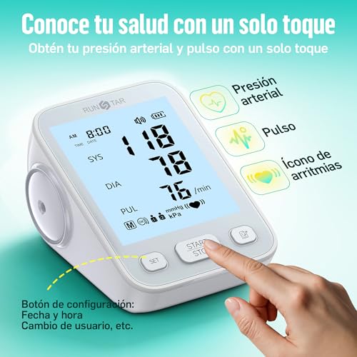 Runstar Arm Blood Pressure Monitor with Wide Range Armband (22cm-42cm) for Home Use, Automatic Digital Blood Pressure Monitor with Storage Bag and Memory 2x99 Readings, Grey