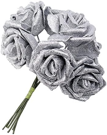 aw76ju 24PCS Mini Sprayed Gold BLUELOVER Silk Artificial Rose Flowers Bouquet Multicolor Wedding Car Decoration Gift (Silver)