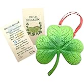 Irish Shamrock Ornament with Irish Blessing Prayer Card – Green Clover Hanging Decoration, St Patrick’s Day Gift, Irish Home Décor Keepsake