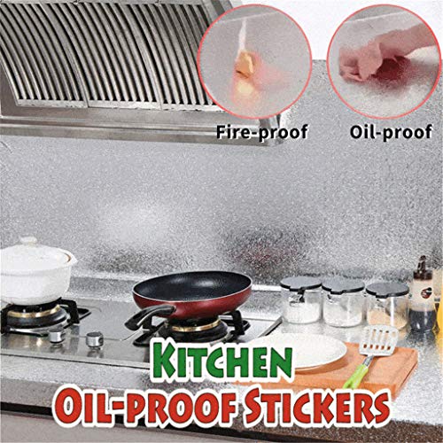 Kitchen Cleaning Supplies Oil Proof Backsplash Wallpaper Self Adhesive, Napoo Heavy Duty Aluminum Foil Wall Stickers Peel Stove Burner Covers, 250 °C High Temp Resistant (2' 16.5' /Ft)