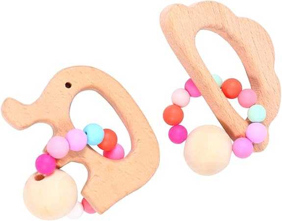 Amazon Rosenice 2ピース動物木製おしゃぶり雲象形おしゃぶりおもちゃでラウンドビーズ感覚スキル早期教育おもちゃ幼児幼児用品 Rosenice 乳歯 オーラルケア