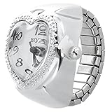 TOOGOO(R) Silver Tone Quartz Heart Pocket Finger Ring Watch