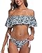Tempt Me BlueTwo Piece Off The Shoulder Bikini Sets Ruffle Sexy Top with Low Waisted Bottom Bathing Suits for Women M