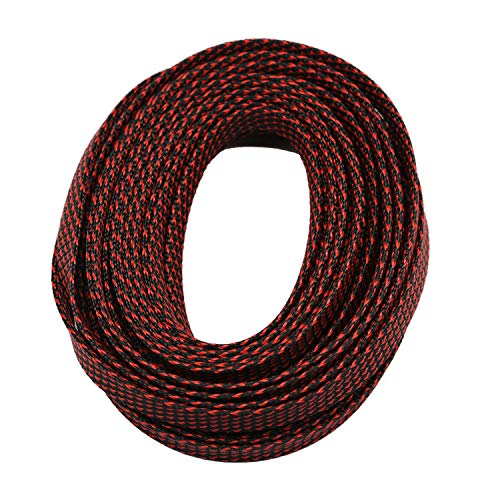 30ft PET Expandable Sleeving Flexo Wire Cable Sleeve (1/6", Red&Black)
