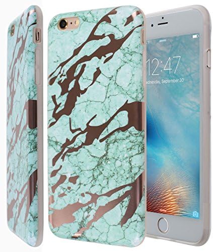 iPhone 6s Plus Case,iPhone 6 Plus Case, Rose Gold Chrome Plated Marble Clear Bumper TPU Soft Case Rubber Silicone Skin Cover for iPhone 6 Plus / iPhone 6S Plus (Mint RoseGold)