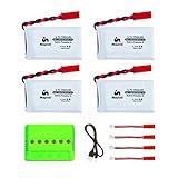 Noiposi 4 pcs 3.7v 750mAh 25c Lipo Battery (JST Plug) with X4 Charger for MJX X400 X400W X800 X300C Sky Viper S670 V950hd V950str HS200W National Geographic Quadcopter Drone