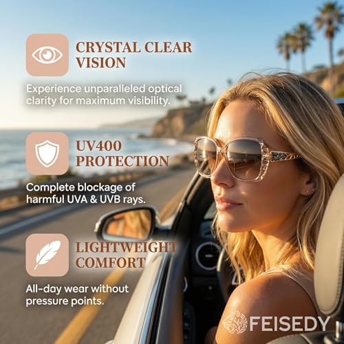 FEISEDY Gafas de sol cuadradas polarizadas para mujer, moda marco de gran tamaño brillante compuesto lentes de sol B2289
