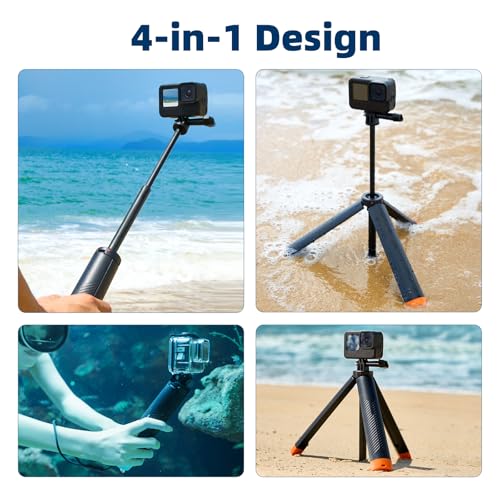 Floating Handgrip Selfie Stick Tripod Waterproof Extendable Selfie Monopod for Go Pro Hero 13 12 11 10 9 8 7 6 5 4 3, 3+ DJI Action 5 Pro Action 4/3 Insta360 Action Cameras