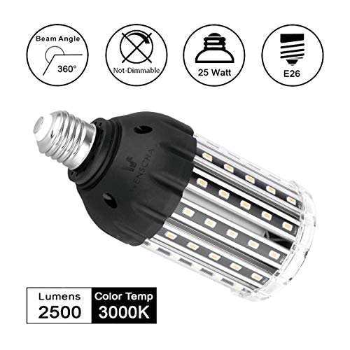 25W E26 LED Corn Light Bulb, Wenscha 25W 3000K Soft Warm White 2500 Lumen 220W Equivalent Super Bright LED Bulb Lamp for Indoor Outdoor Large Area Garage Factory Warehouse Backyard Garden Porch