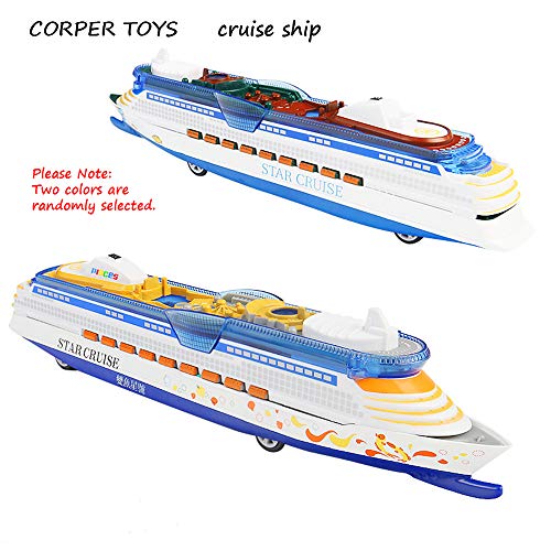 CORPER TOYS Ship Toy Die Cast Metal Cruise Ship Model Ocean Liner Boat Pull Back Toy for Kids with Flashing LED Lights and Sounds