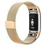 AK Fitbit Charge 2 Bands, Adjustable Milanese Stainless Steel Metal Band Strap With Magnetic Closure Clasp For Fit Bit Charge 2 HR Fitness Tracker, Small, Gold