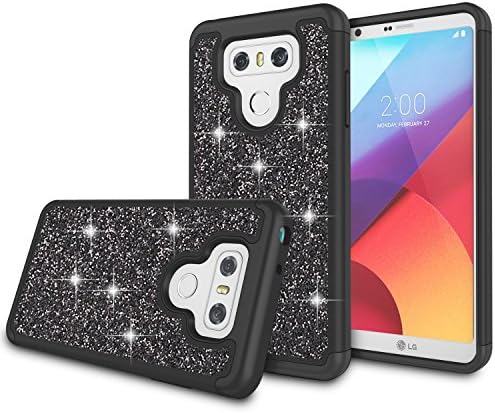 LG G6 Case, LG G6 Plus Case, Zectoo Shinning Bling Glitter Girls Women Dual Layer TPU + Hard PC Shock Absorbing Hybrid Defender Protective Shell Case Cover for LG G6 LG G6 H871 H782 US997 VS988 Black