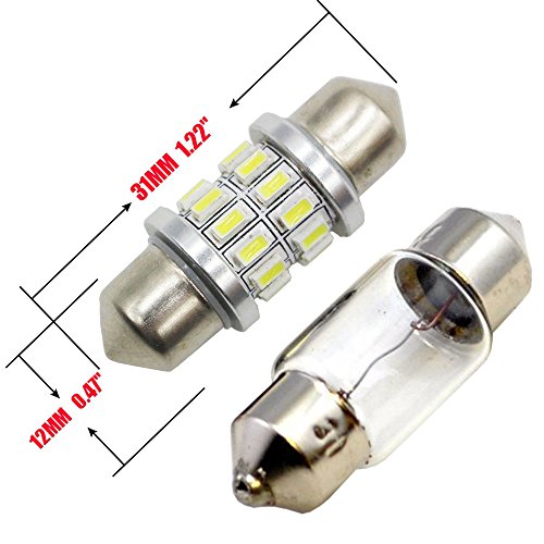 AMAZENAR 2-Pack 250 Lumens Xenon White 31MM(1.25") 12V Festoon Interior Map Trunk Dome Light 3014 24-SMD No Polarity LED Bulbs for Vehicle 3021 3022 3175 6428 6430 DE3175 DE3021 DE3022
