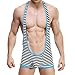 YiZYiF Men's Stripes Bodysuit One Piece Wrestling Singlet Leotard Underwear