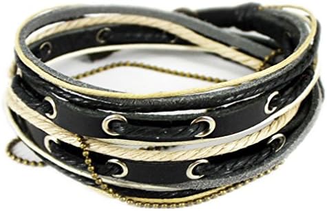 Great Matching Women Bracelet, Fashion Soft Leather Multicolour Ropes Wristband Wrap Bracelet (Black)