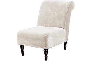 H.VERSAILTEX Armless Accent Chair Covers Thick Velvet Armless Chair Slipcovers High Stretch Chair Covers for Living Room Hotel Machine Washable Furniture Protector with Elastic Bottom, Ivory