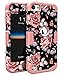 iPod Touch 5 Case,iPod Touch 6 Case,OBBCase Three Layer Heavy Duty Hybrid Sturdy Armor High Impact Resistant Protective Cover Case for Apple iPod 5/Apple iPod 6 Rose Flower/Black