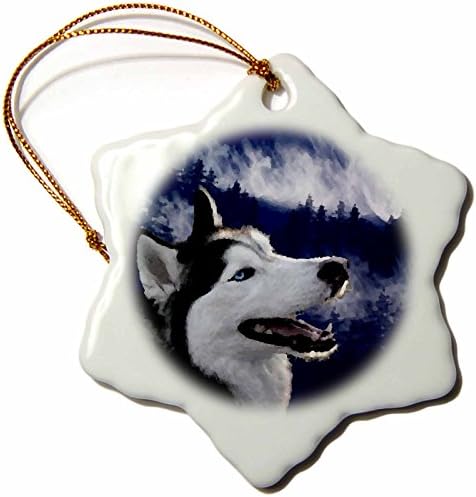 3dRose Blue Eyed Alaskan Husky Snowflake Porcelain Ornament, 3-Inch